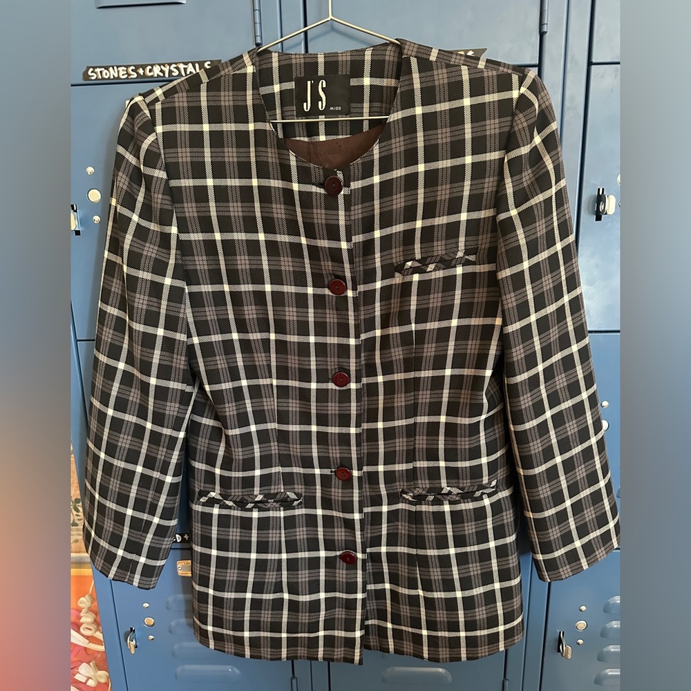 JS Collections Vintage Black and White Plaid Blazer
